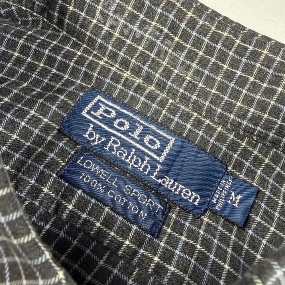 Polo Ralph Lauren Button Down Men M Grey Blue Grid Lowell Sport L/S Vintage - Picture 3 of 9